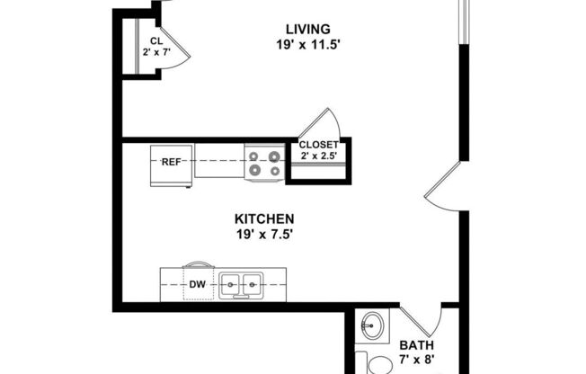 Studio, 1 bath, 600 sqft, $1,300