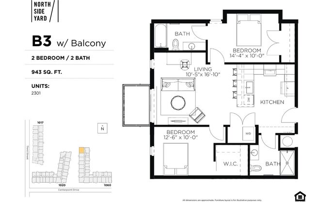 2 beds, 2 baths, 943 sqft, $1,950