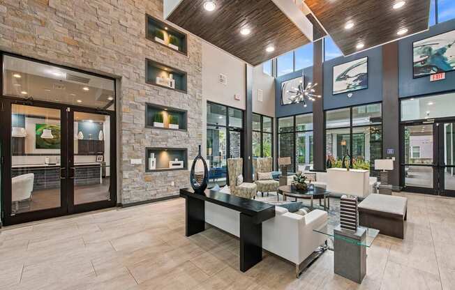 Posh Lounge Area In Clubhouse at Pearce at Pavilion Luxury Apartments, Riverview, 33578