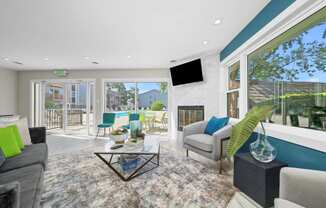 Living Area With Fireplace at Whitcomb Terrace Apartments, Merrillville, 46410