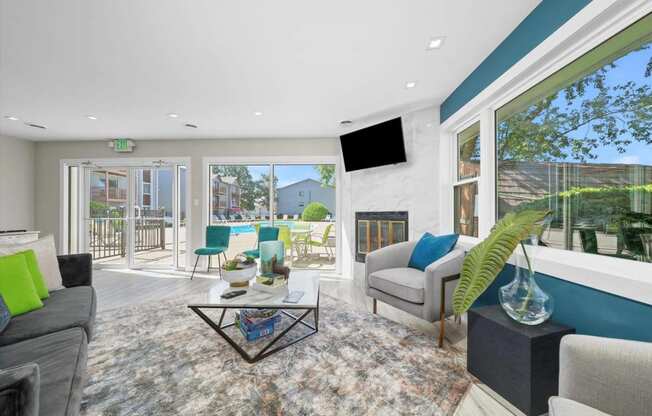 Living Area With Fireplace at Whitcomb Terrace Apartments, Merrillville, 46410