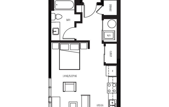 Studio, 1 bath, 619 sqft, $1,616
