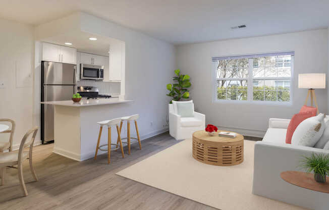 Kitchen and Living Room with Hard Surface Flooring