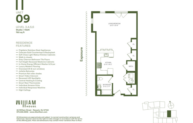 Studio, 1 bath, 760 sqft, $2,096, Unit 409