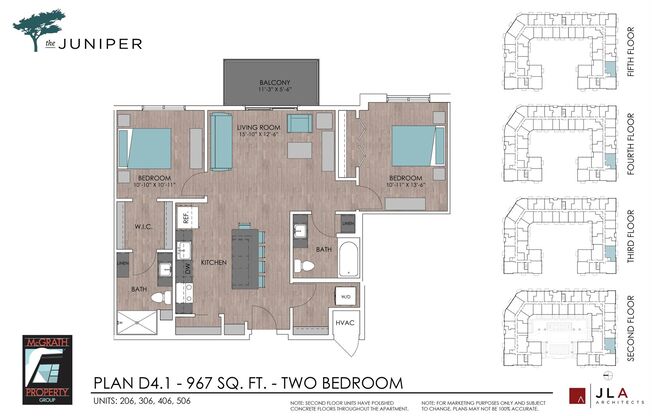 2 beds, 2 baths, 967 sqft, $2,195, Unit 206