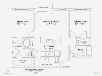 2 beds, 2 baths, 1,094 sqft, $1,918