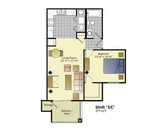 Studio, 1 bath, 675 sqft, $1,300