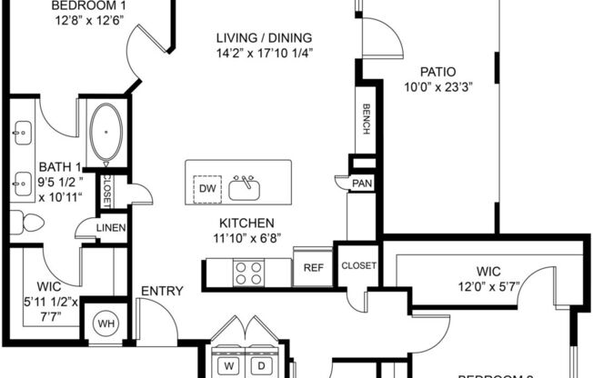 2 beds, 2 baths, 1,210 sqft, $2,005
