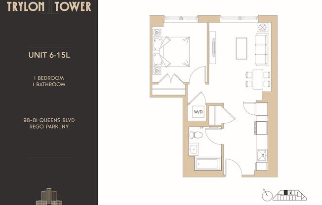 1 bed, 1 bath, 493 sqft, $3,295, Unit 12L