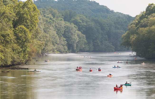 People using canoes on water at Windsor Johns Creek, Johns Creek, GA