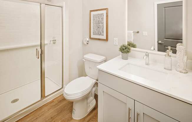 a bathroom with a toilet sink and shower at 44 West Luxury Living, Valley Park