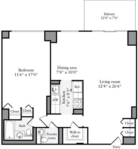 1 bed, 1 bath, 812 sqft, $6,022, Unit 26F