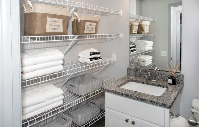 Bathroom vanity with exterior storage