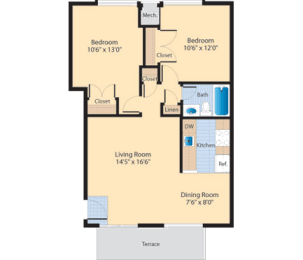 2 beds, 1 bath, 734 sqft, $1,850