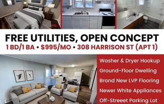 1 bed, 1 bath, 1,200 sqft, $995, Unit 308-1 Harrison St.