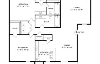 2 beds, 2 baths, 993 sqft, $1,350