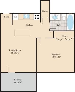 1 bed, 1 bath, 470 sqft, $1,394