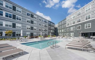 a swimming pool in the middle of a building