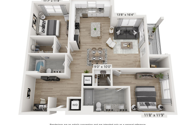 2 beds, 2 baths, 1,377 sqft, $1,995