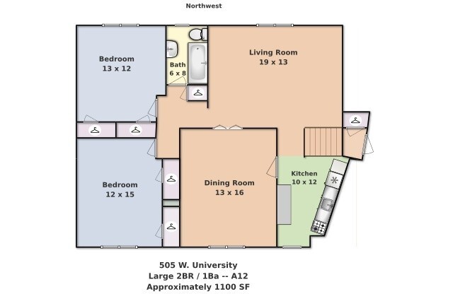 2 beds, 1 bath, 800 sqft, $1,695, Unit A12