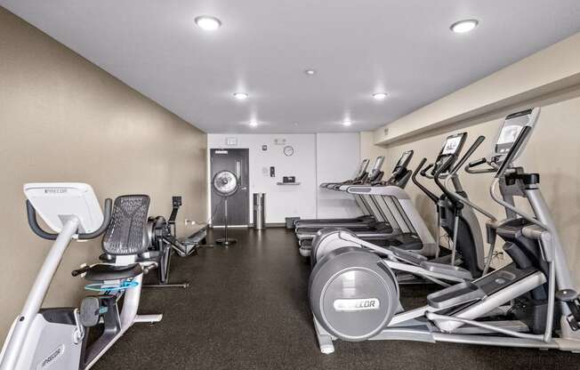 the gym is equipped with state of the art cardio machines and weights