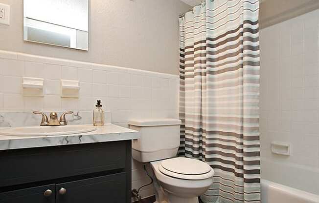 Pet-Friendly Apartments in Atlanta, GA – Estuary –a bathroom with a toilet and a sink and a shower