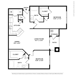2 beds, 2 baths, 1,125 sqft, $1,575
