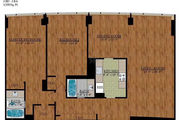 2 beds, 2 baths, 1,320 sqft, $2,264