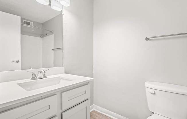 a bathroom with a sink toilet and mirror