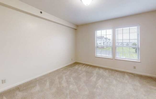 bedroom with two windows and plush carpeting