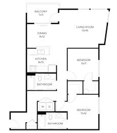 2 beds, 2 baths, 1,127 sqft, $2,710