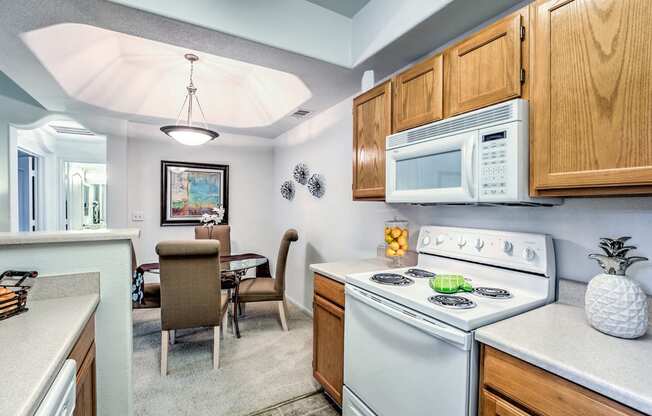 Dining room with view to kitchen