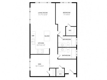 1 bed, 2 baths, 761 sqft, $1,605