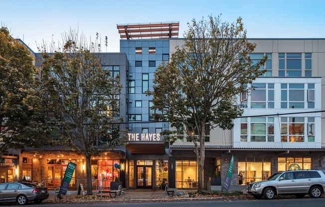 The Hayes on Stone Way Apartments exterior with retail at The Hayes on Stone Way, Seattle, WA