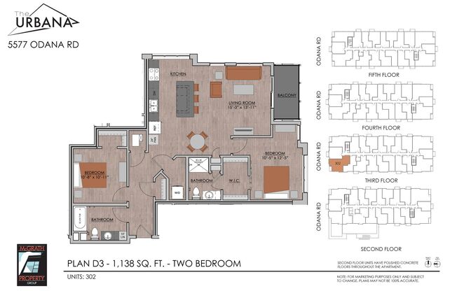 2 beds, 2 baths, 1,138 sqft, $2,280, Unit 302