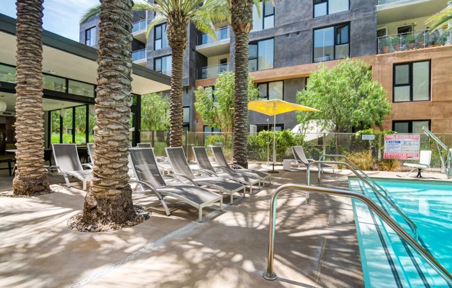 Poolside Sundeck With Relaxing Chairs at Block C, San Marcos, CA