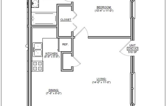 1 bed, 1 bath, 510 sqft, $850, Unit IV B-06