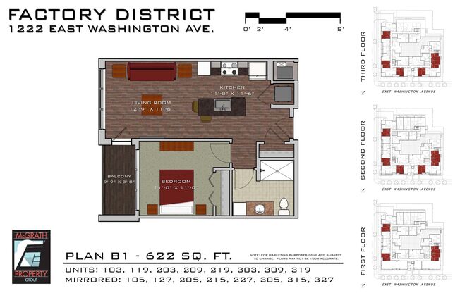 1 bed, 1 bath, 622 sqft, $1,600, Unit 119