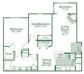 2 beds, 1 bath, 1,110 sqft, $1,305