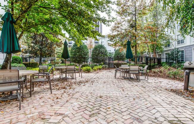 Outdoor seating area by apartments near Decatur, GA.