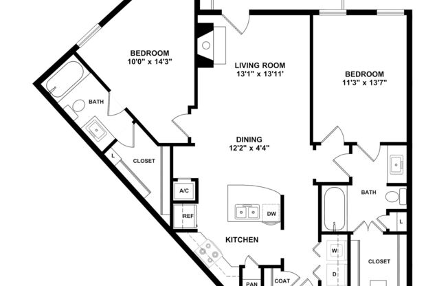 2 beds, 2 baths, 1,041 sqft, $1,875