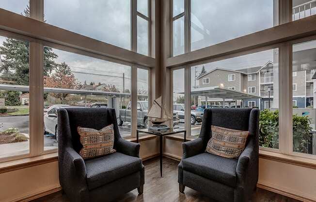Chairs by window Bremeton, WA l Vintage at Bremerton Senior Apartments for rent 