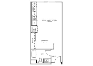 Studio, 1 bath, 494 sqft, $2,075