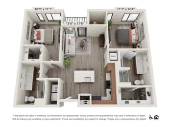 2 beds, 2 baths, 980 sqft, $2,396