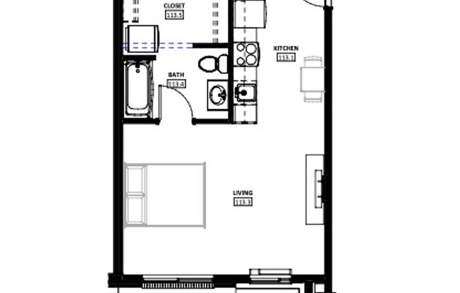 Studio, 1 bath, 458 sqft, $1,395, Unit 303