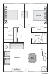 2 beds, 1 bath, 748 sqft, $799