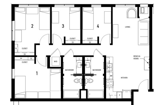 4 beds, 2 baths, 1,167 sqft, $3,260, Unit 304