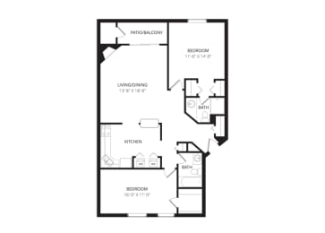 2 beds, 2 baths, 1,124 sqft, $1,825