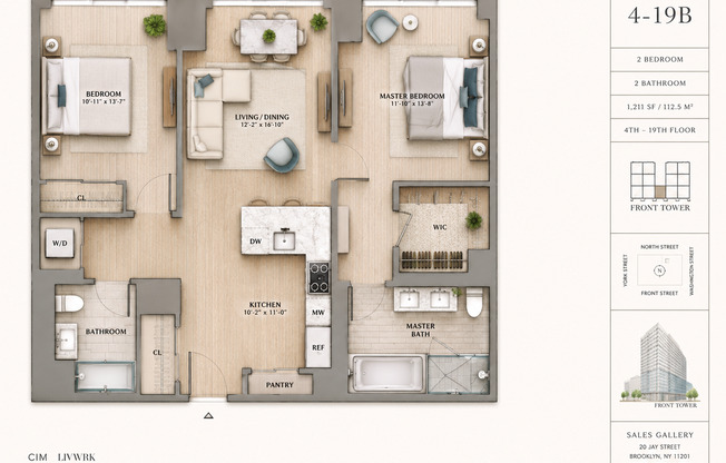 2 beds, 2 baths, 1,211 sqft, $9,750, Unit 8B
