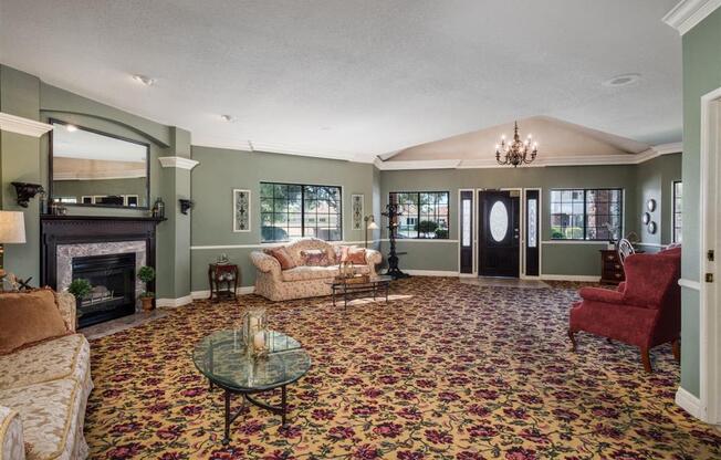 Lounge Area With Fireplace at Oxford Park Apartments, California, 93720